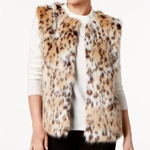 INC International Concepts Classy Leopard print Faux Fur Vest size M/L
